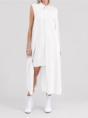 MM6 Maison Margiela Asymmetric Shirt Dress 6 White Cotton Avant-garde